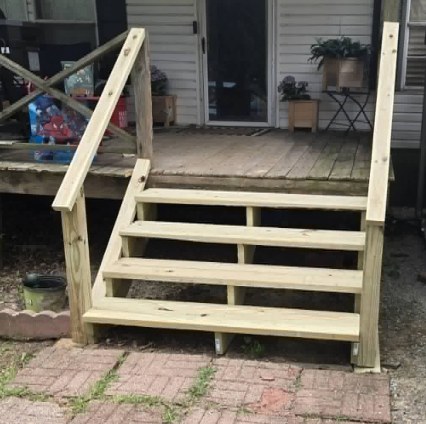 Freshly built wooden deck steps